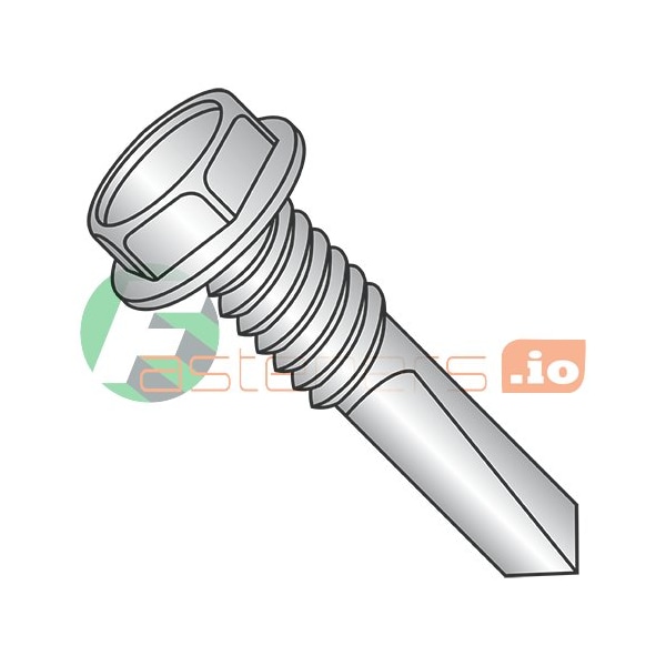 Newport Fasteners Self-Drilling Screw, #12-24 x 2 in, Plain 410 Stainless Steel Flange Hex Head External Hex Drive 727334 - main